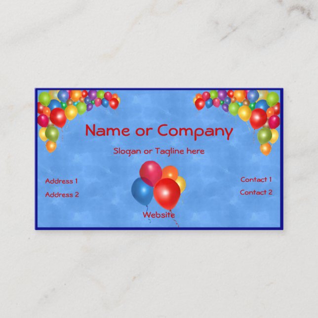 Colourful Balloons on Blue Business Card (Front)