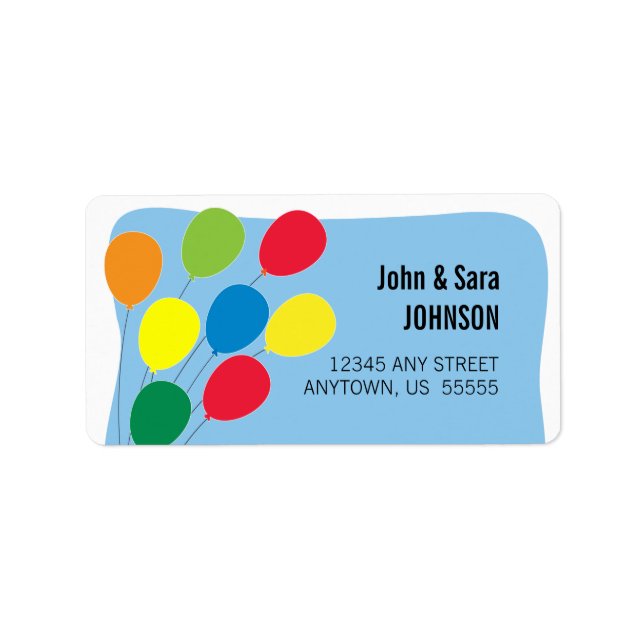 Colourful Balloons on Light Blue Background Label (Front)