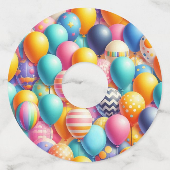 Colourful balloons pattern wine glass tag (Front)