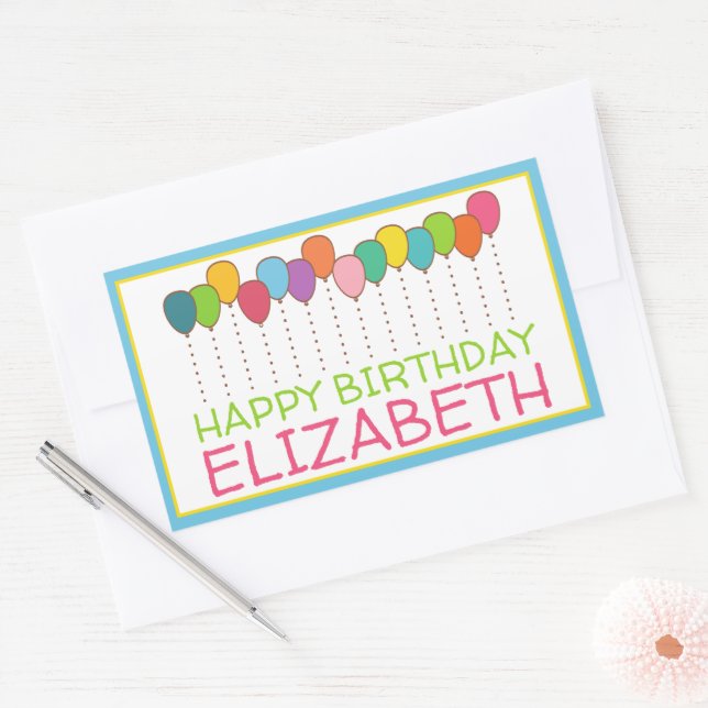 Colourful Balloons Personalised Happy Birthday Rectangular Sticker (Envelope)