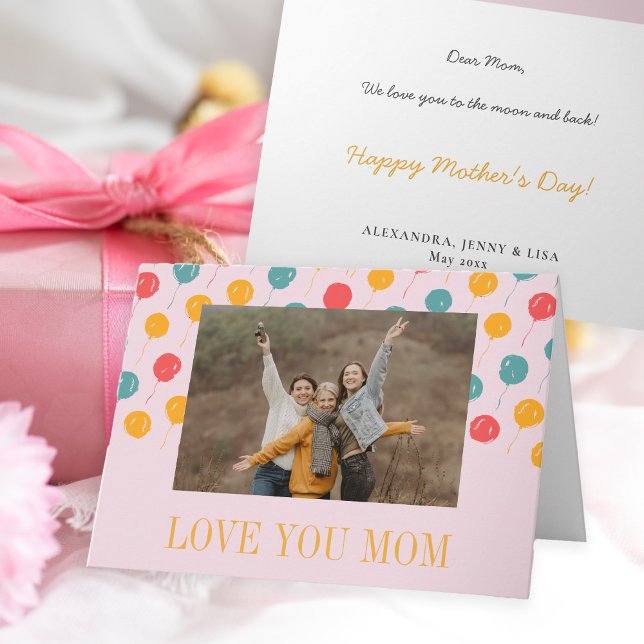 Colourful balloons pink and orange Mother's Day Card (Creator Uploaded)