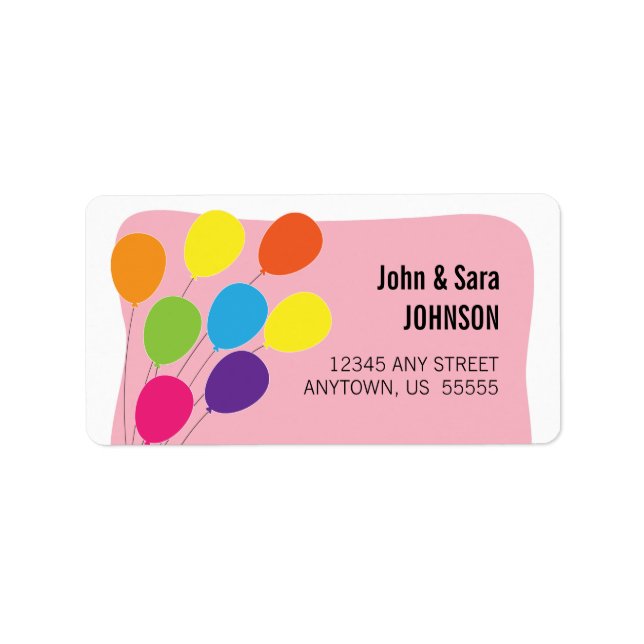 Colourful Balloons Pink Background Label (Front)