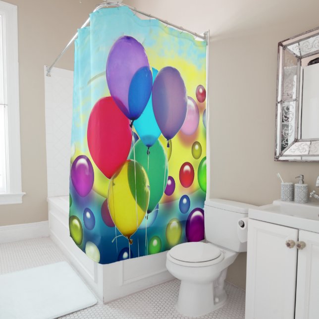 Colourful Balloons Shower Curtain (In Situ)