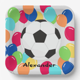 Colourful Balloons Soccer ball fun Paper Plates