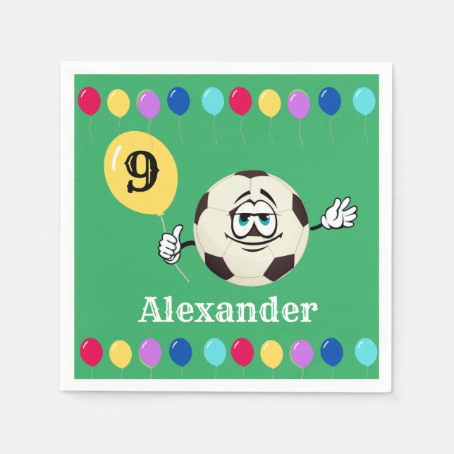 Colourful Balloons Soccer Ball Sports Team Party Napkin (Front)