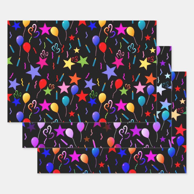 Colourful Balloons & Stars Wrapping Paper Sheet (Set)