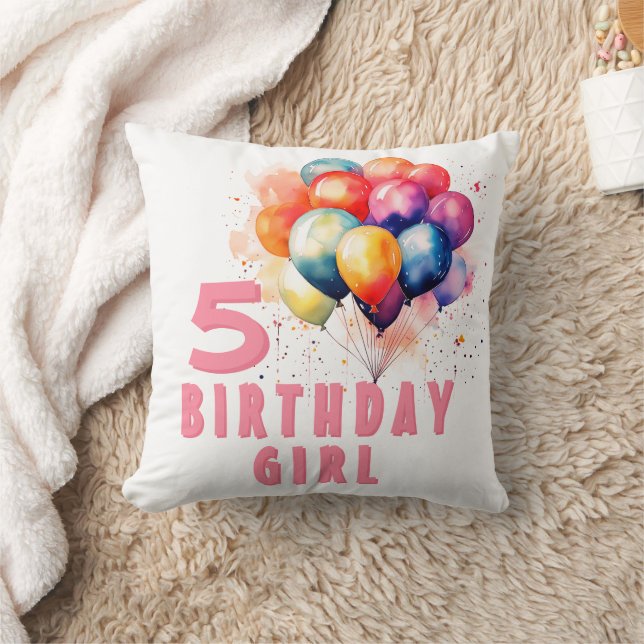 Colourful Balloons Watercolor Birthday Girl Cushion (Blanket)
