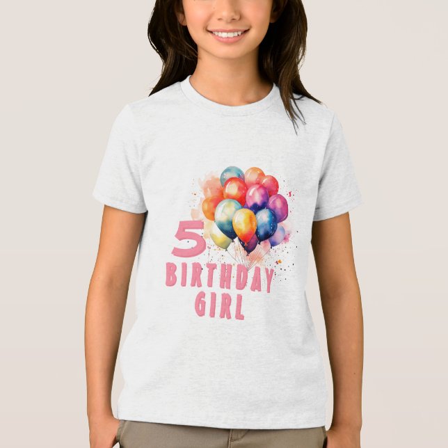 Colourful Balloons Watercolor Birthday Girl Tri-Blend Shirt (Front)