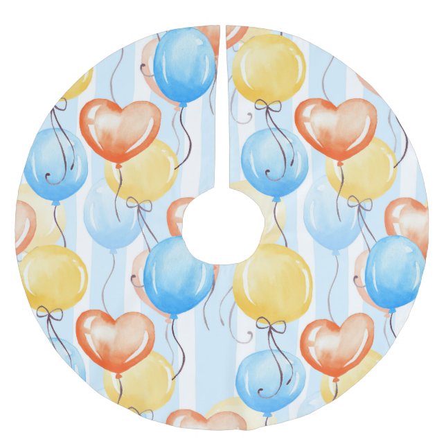 Colourful balloons: watercolor seamless pattern. brushed polyester tree skirt (Front)
