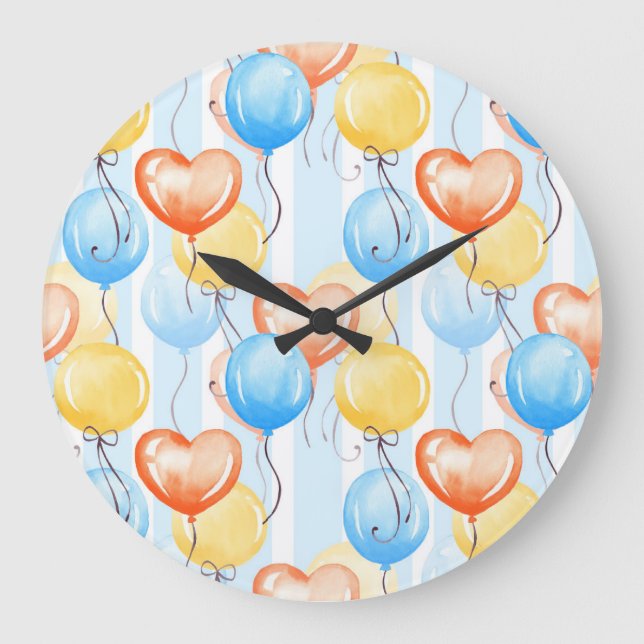 Colourful balloons: watercolor seamless pattern. large clock (Front)