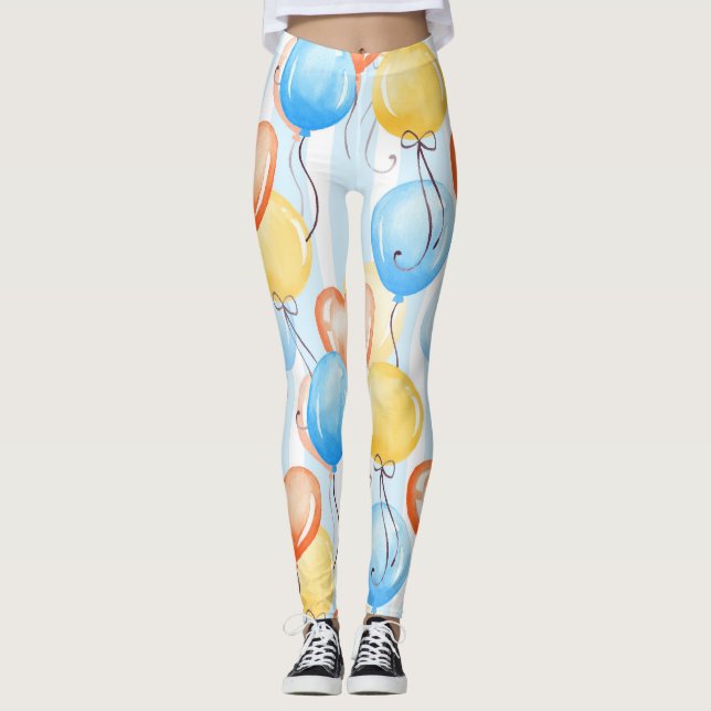 Colourful balloons: watercolor seamless pattern. leggings (Front)