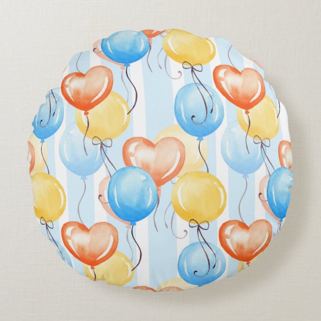 Colourful balloons: watercolor seamless pattern. round cushion (Front)