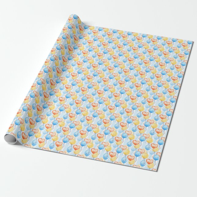 Colourful balloons: watercolor seamless pattern. wrapping paper (Unrolled)