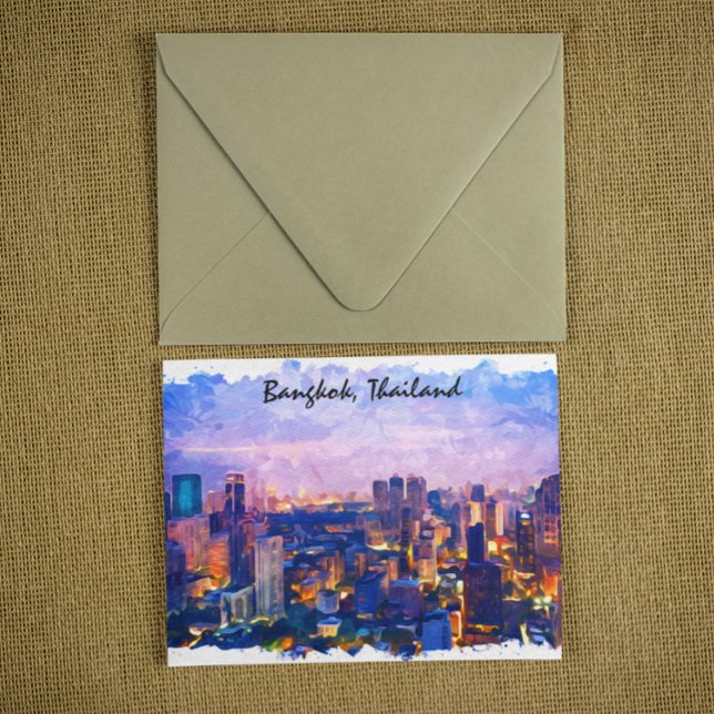 Colourful Bangkok Thailand Cityscape Watercolor Postcard (bangkok Thailand Asia watercolor postcard)