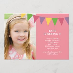 Colourful Banners Photo Birthday Invitation - Pink