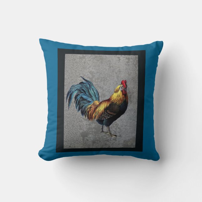Colourful Bantam Rooster Cushion (Front)