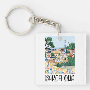 Colourful Barcelona Spain City View Key Ring