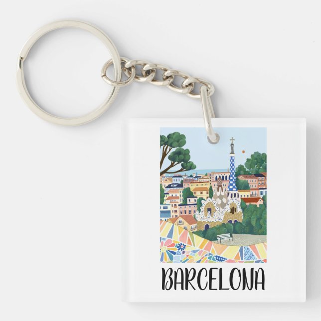 Colourful Barcelona Spain City View Key Ring (Front)