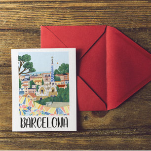 Colourful Barcelona Spain City View Postcard
