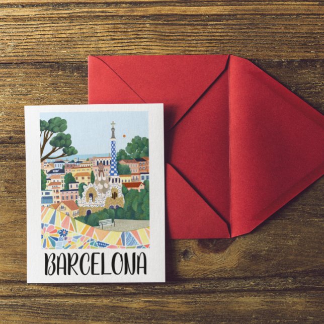 Colourful Barcelona Spain City View Postcard (barcelona spain colorful postcard)