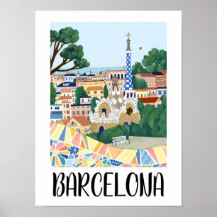 Colourful Barcelona Spain City View Poster