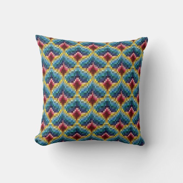 Colourful Bargello Embroidery Boho Chic Pattern Cushion (Front)