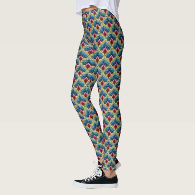 Colourful Bargello Embroidery Boho Chic Pattern Leggings (Left)