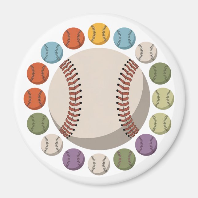  Colourful Baseball Circle Magnet (Front)