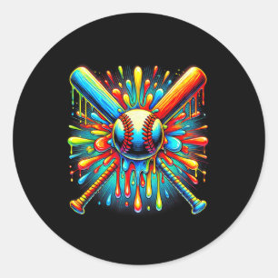 Colourful Baseball Tie Dye Baseball Home Plate Dri Classic Round Sticker