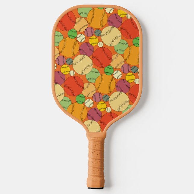 Colourful Baseballs Pattern Pickleball Paddle (Back)