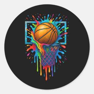 Colourful Basketball Colour Splash Hoop Net Slam D Classic Round Sticker