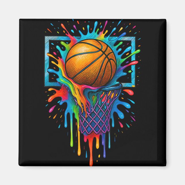 Colourful Basketball Colour Splash Hoop Net Slam D Magnet (Front)