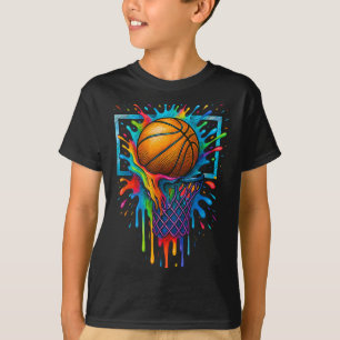 Colourful Basketball Colour Splash Hoop Net Slam D T-Shirt