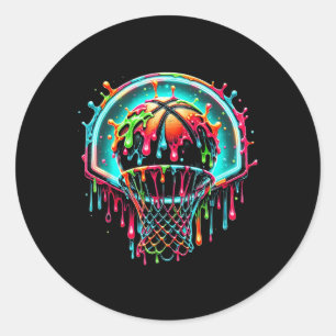 Colourful Basketball Dripping Colour Splash Hoop N Classic Round Sticker