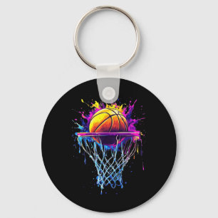 Colourful Basketball Dripping Colour Splash Hoop N Key Ring