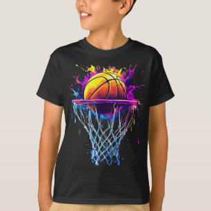 Colourful Basketball Dripping Colour Splash Hoop N T-Shirt