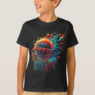 Colourful Basketball Dripping Colour Splash Hoop N T-Shirt
