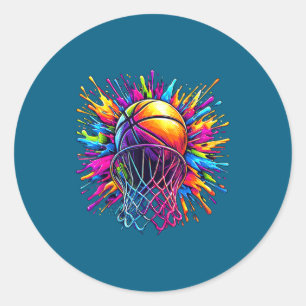 Colourful Basketball Hoop Classic Round Sticker