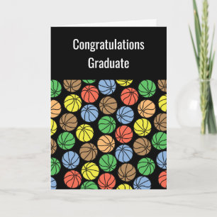 Colourful Basketball Pattern Graduation Card