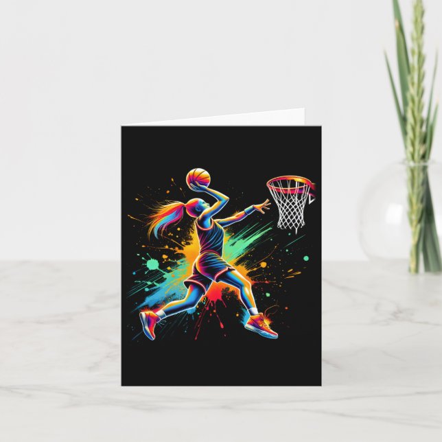 Colourful Basketball Player Girls  Card (Front)