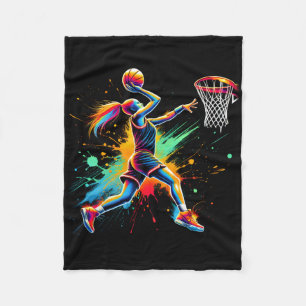 Colourful Basketball Player Girls  Fleece Blanket