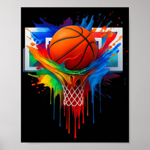 Colourful Basketball Rainbow Colour Splash Hoop Ne Poster