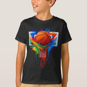 Colourful Basketball Rainbow Colour Splash Hoop Ne T-Shirt