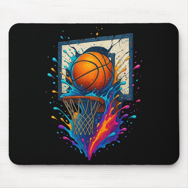 Colourful Basketball Slam Dunk Splash Hoop Backboa Mouse Pad (Front)
