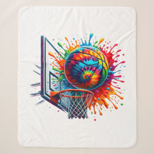 Colourful Basketball Tie Dye Colour Splash Basketb Sherpa Blanket