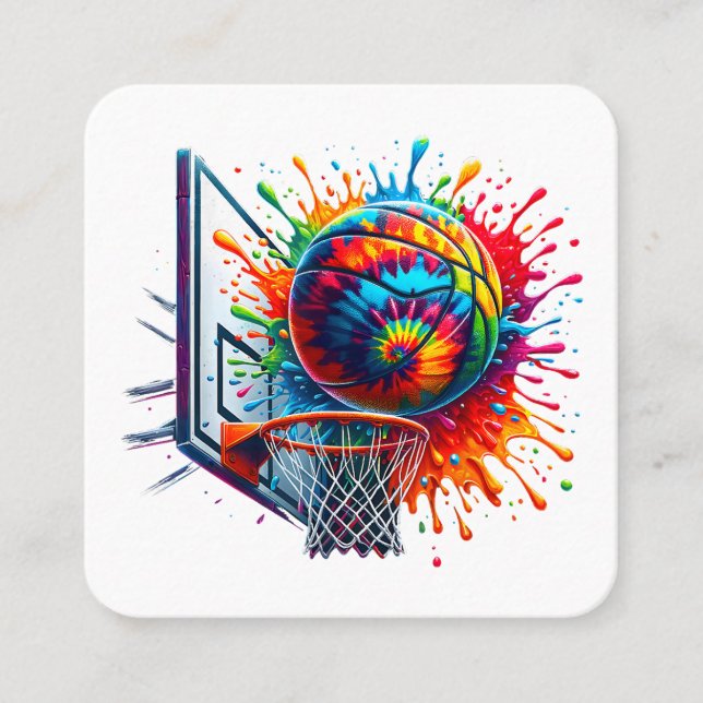 Colourful Basketball Tie Dye Colour Splash Basketb Square Business Card (Front)