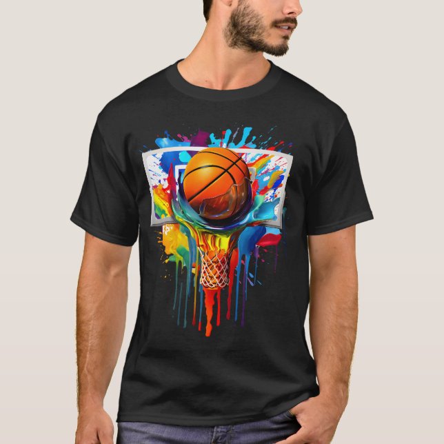 Colourful Basketball Tie Dye Colour Splash Hoop Ne T-Shirt (Front)