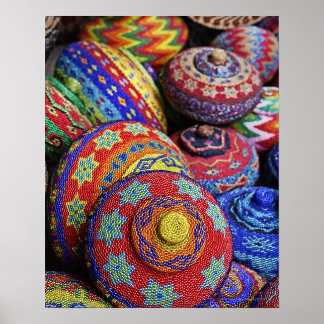 Colourful baskets made from coloured plastic beads poster (Front)