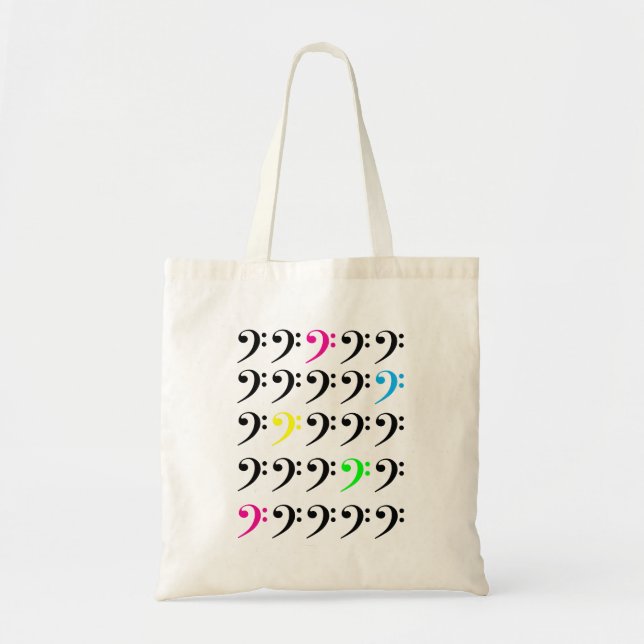 Colourful Bass Clef Grid Pattern for Musicians Tote Bag (Front)