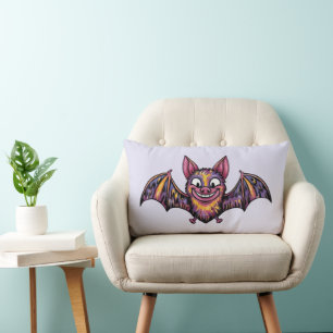 Colourful Bat Lumbar Throw Pillow